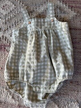 Zara Green and White Gingham Baby One-Piece Romper